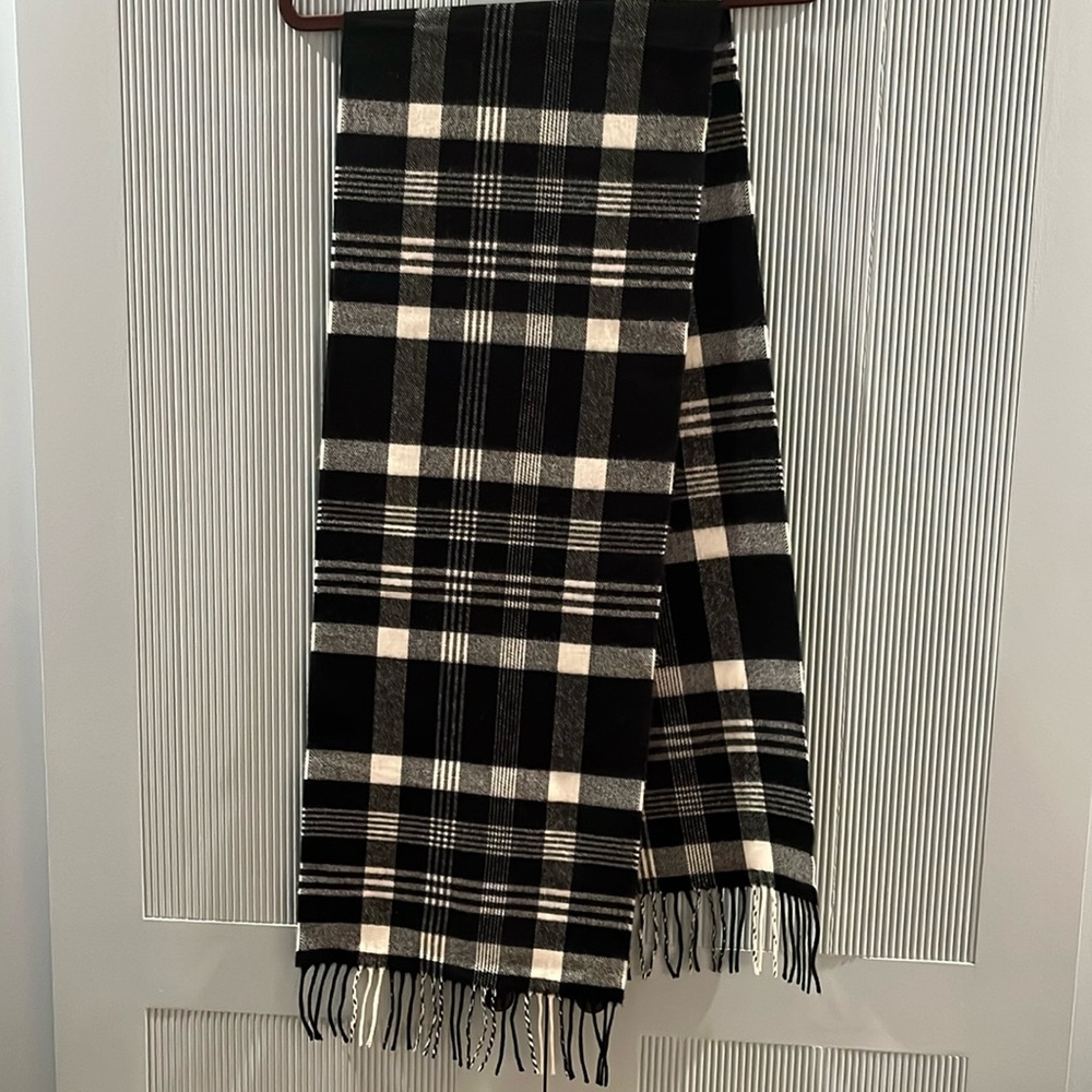 Men's Black and White Plaid 100% Cashmere Scarf